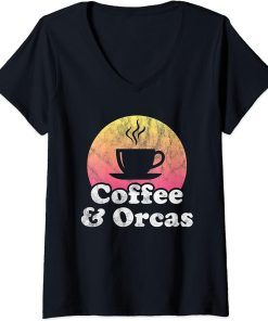 Womens Coffee and Orcas Orca V-Neck T-Shirt