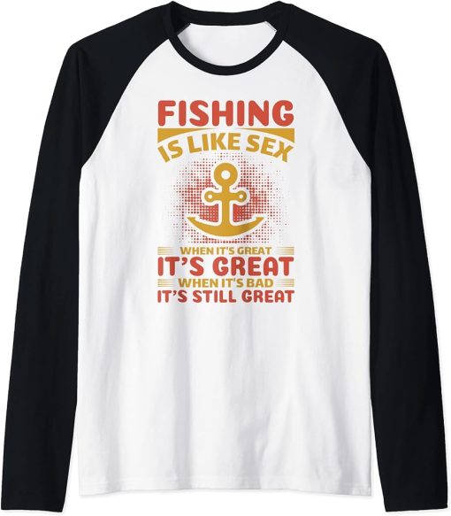 Fishing Rods Lovers | Funny Fishing Sayings | Funny Fishing Raglan Baseball Tee