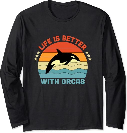 Life Is Better With Orcas Retro Vinatge Long Sleeve T-Shirt