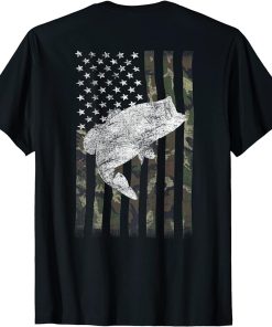 Bass Fishing American Camo USA Flag for Fisherman (on back) T-Shirt