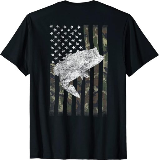 Bass Fishing American Camo USA Flag for Fisherman (on back) T-Shirt