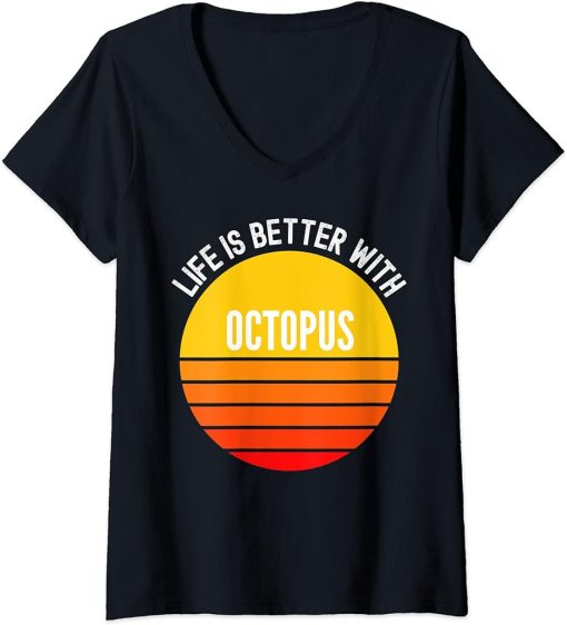 Womens Life Is Better With Orca, Funny Sunset Style V-Neck T-Shirt